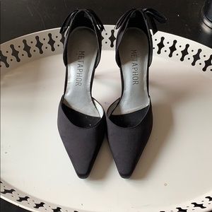 Black satin heels. Size 6